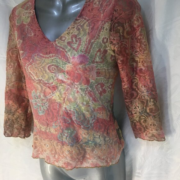 Women's Sz S Shirt Top 90s Lace Crop Reversible Floral Black Bohemian Y2K Fairy - Picture 11 of 16